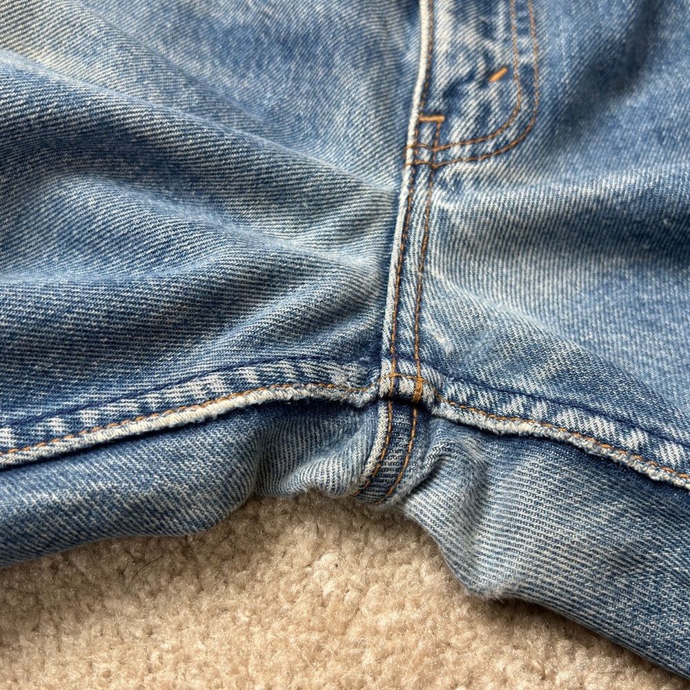 Levi's 505 Vintage Y2K Orange Tag Nooshin Upcycle Bandana Hem Rhinestone Jean 33 - Picture 4 of 14